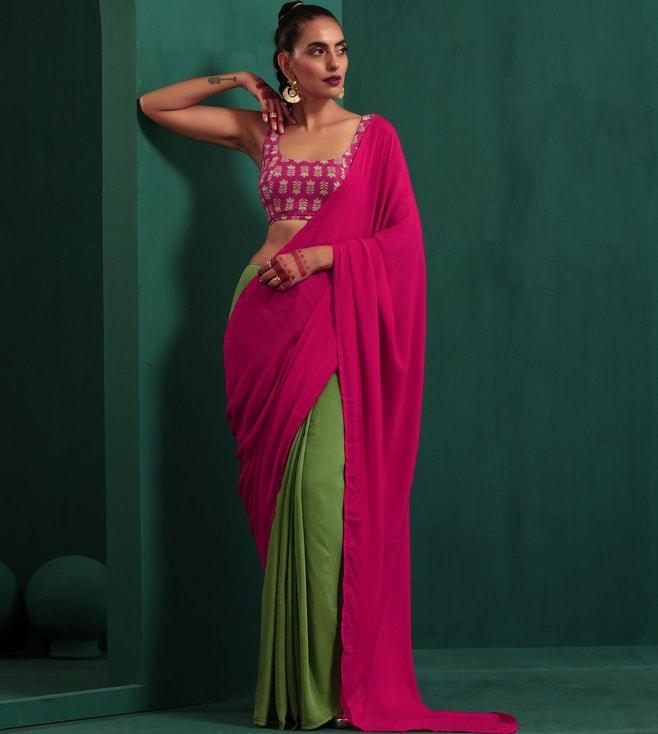 truebrowns green rutba pre-stitched saree