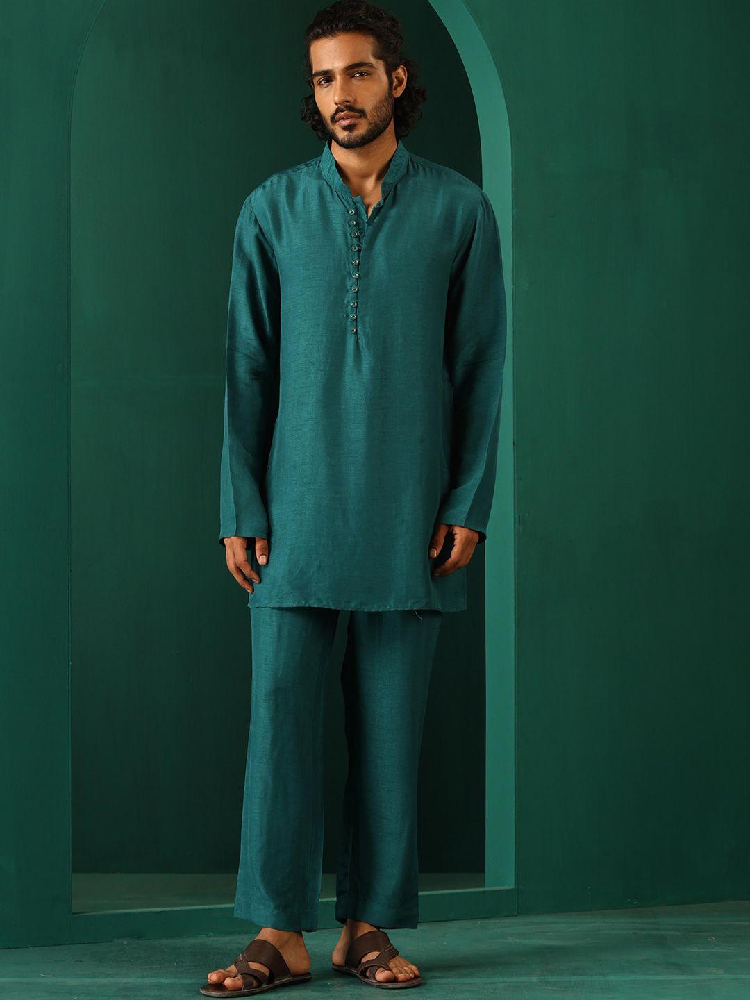 truebrowns men regular silk kurta with trousers