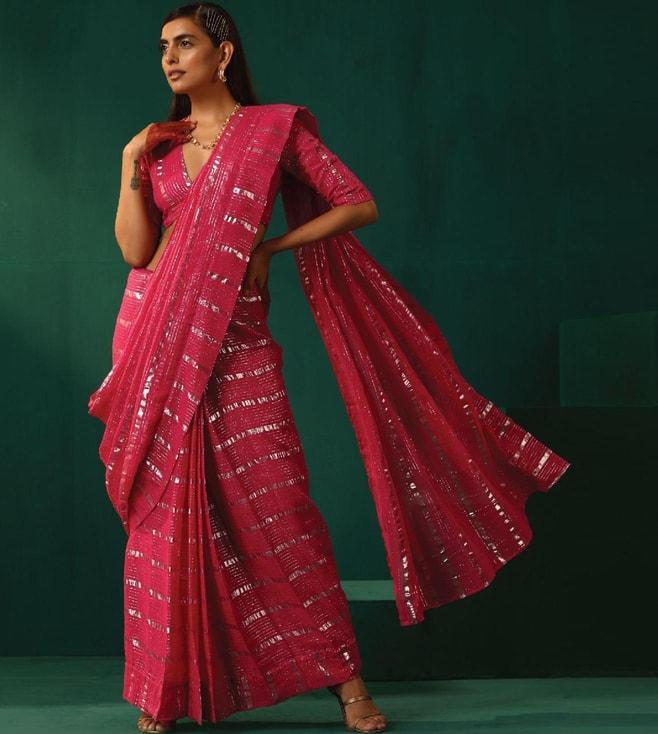truebrowns rani pink rutba pre-stitched saree