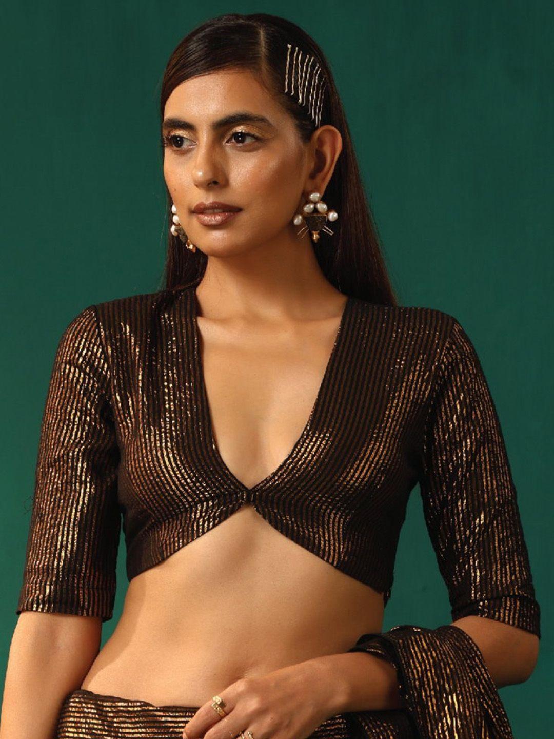 truebrowns self-design v-neck cotton saree blouse