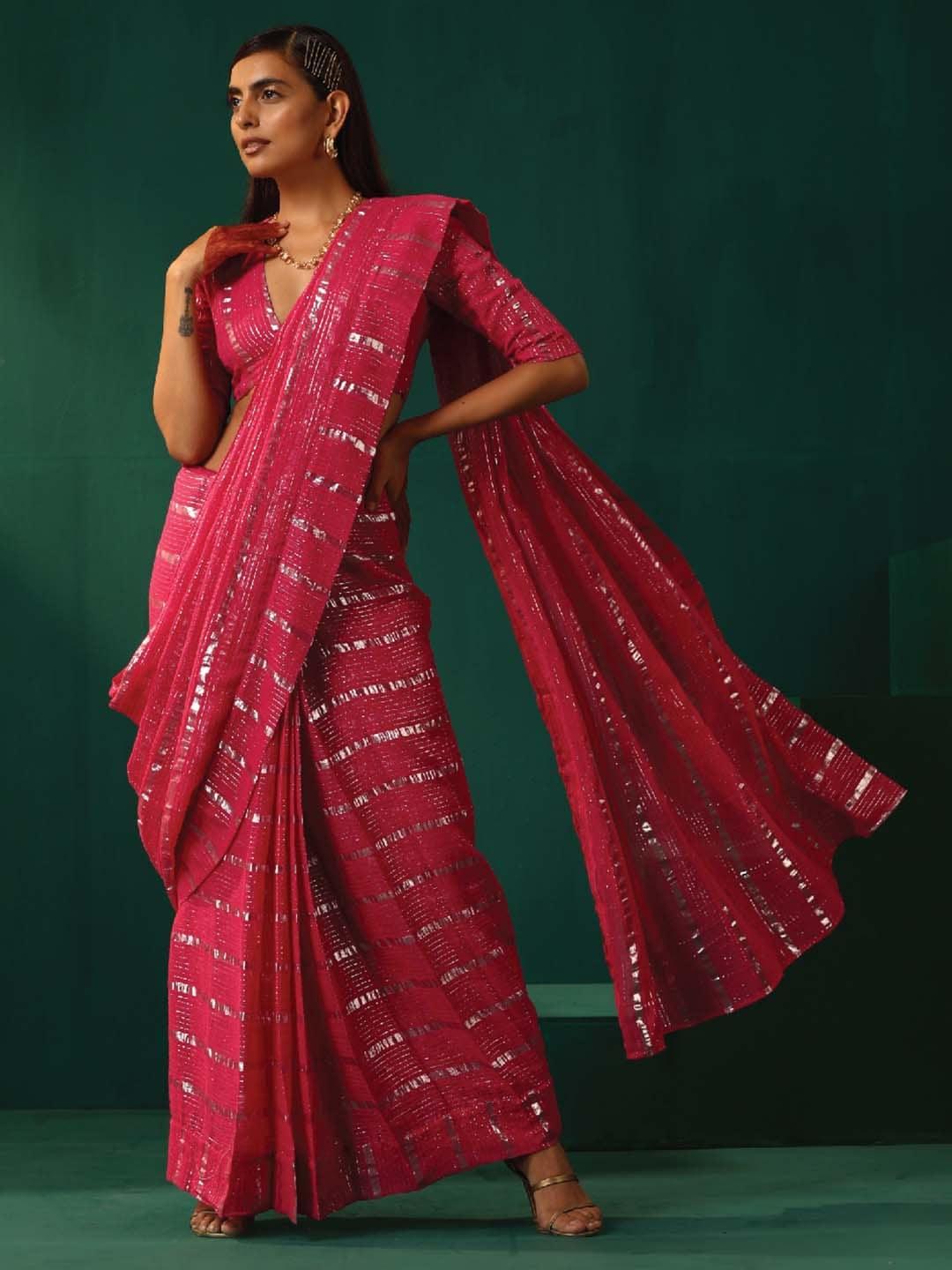 truebrowns woven design pure cotton ready to wear saree