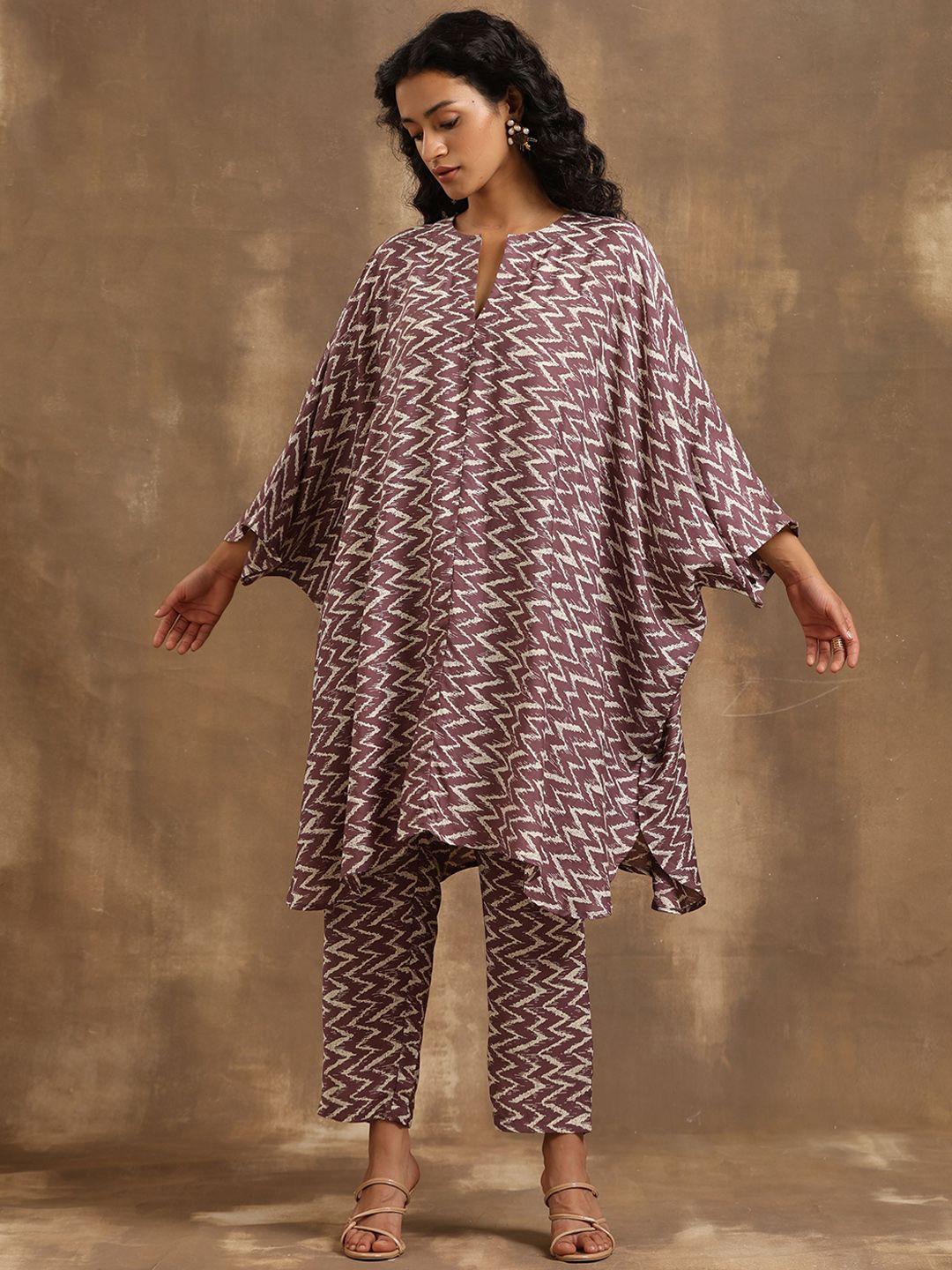 truebrowns chevron printed kaftan kurta with trousers