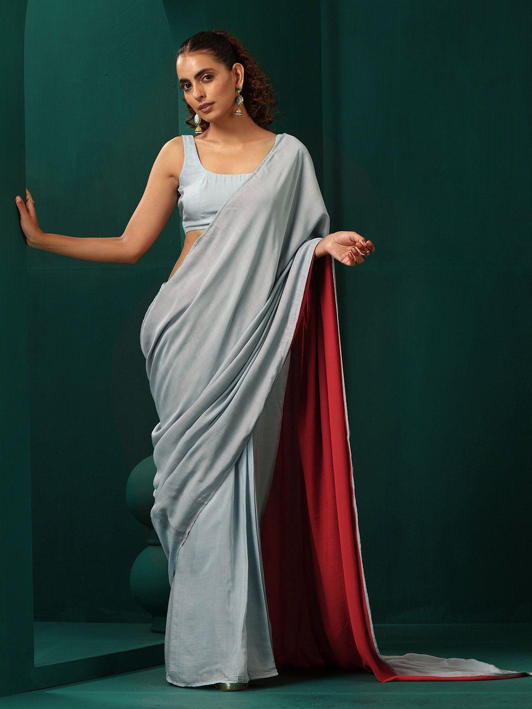 truebrowns colourblocked silk cotton ready to wear saree