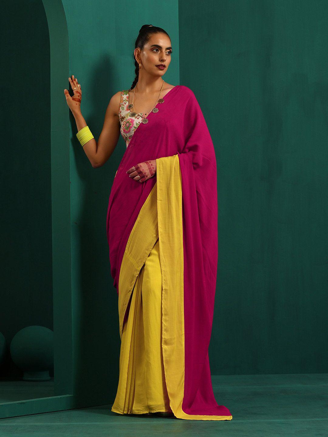 truebrowns colourblocked silk cotton ready to wear saree