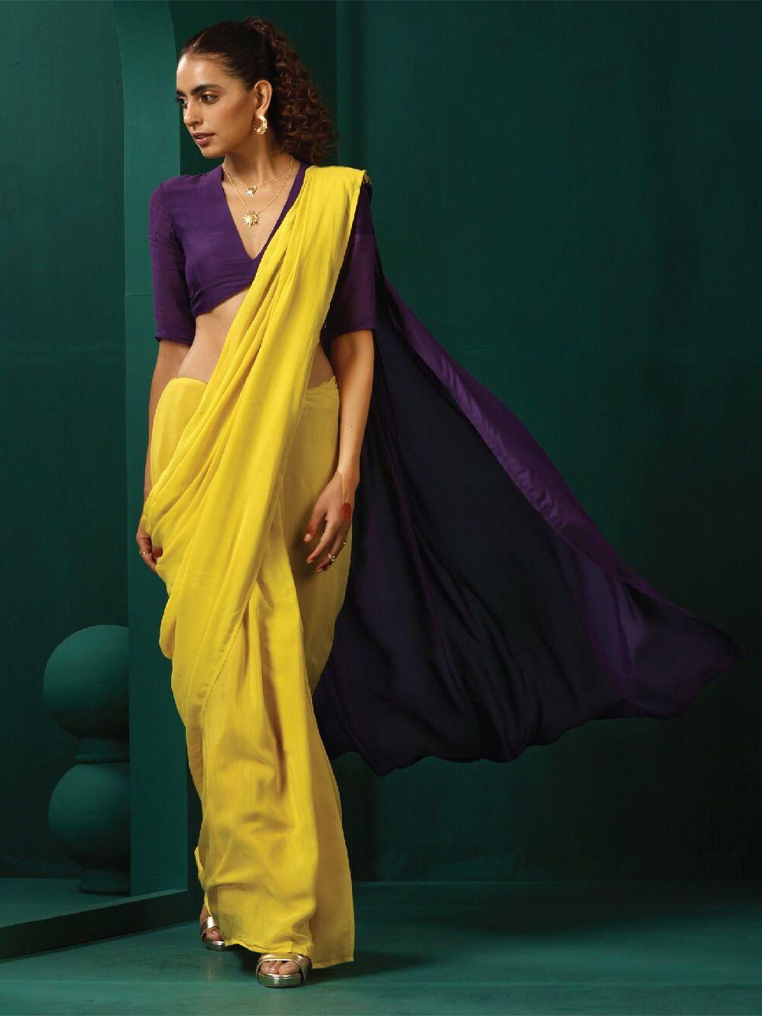 truebrowns colourblocked silk cotton ready to wear saree