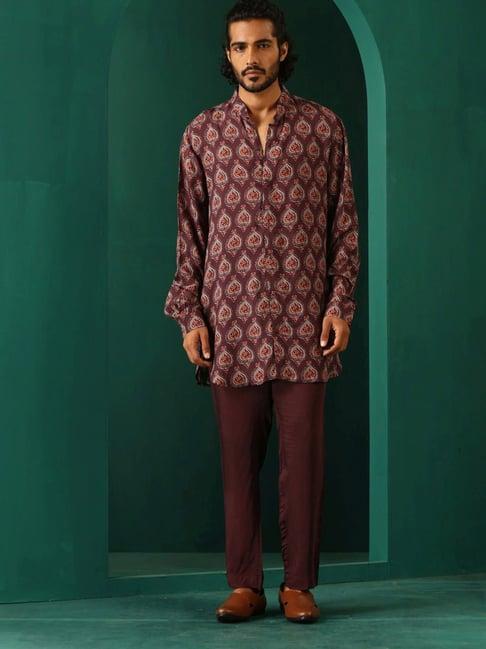 truebrowns deep purple regular fit printed kurta bottom sets