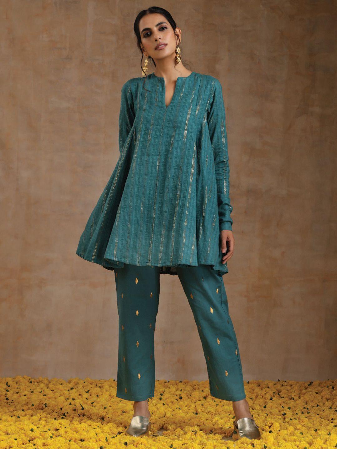 truebrowns ethnic motifs embroidered pure cotton tunic with trousers