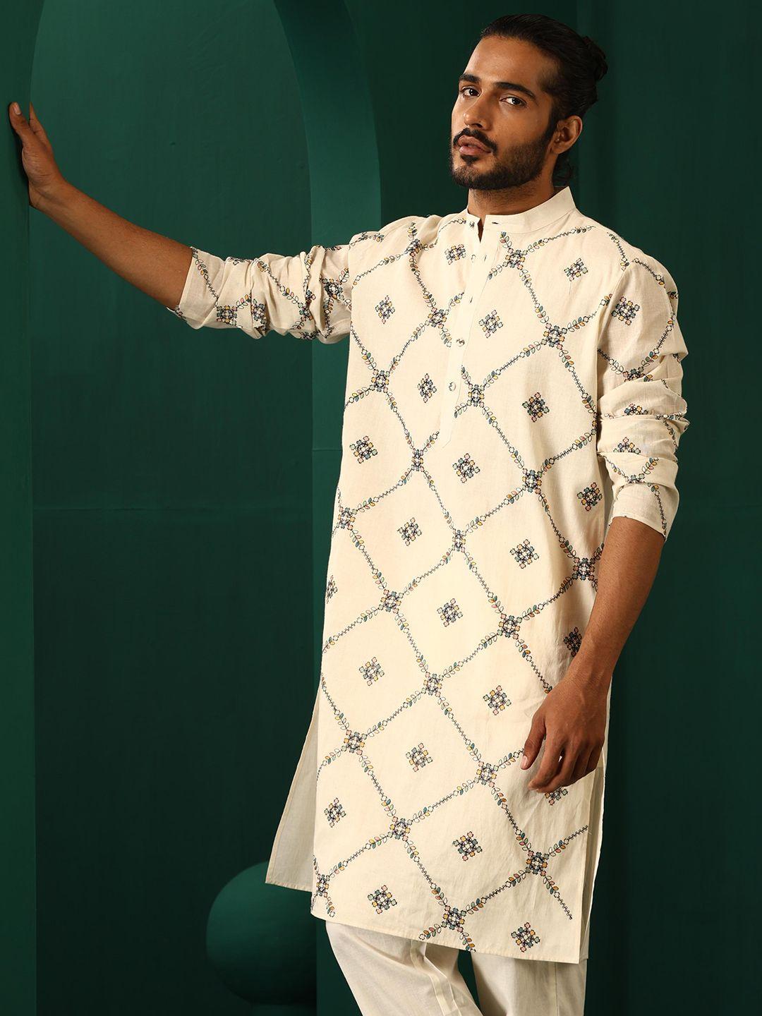 truebrowns ethnic motifs embroidered thread work detailed cotton straight kurta