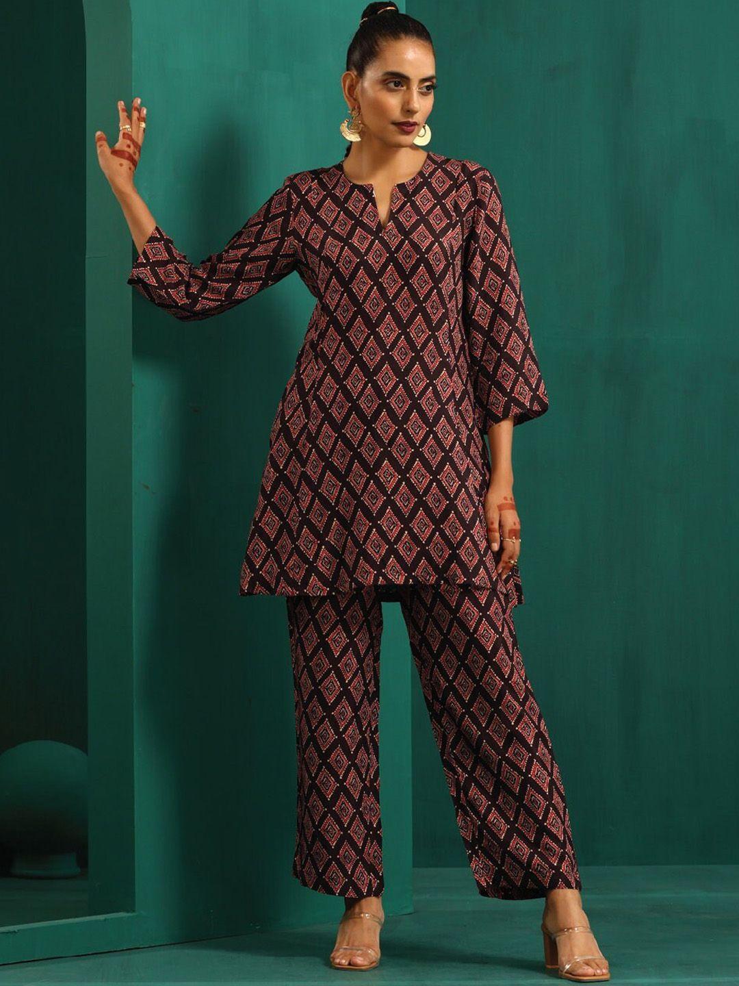 truebrowns ethnic motifs printed a-line kurti with palazzo