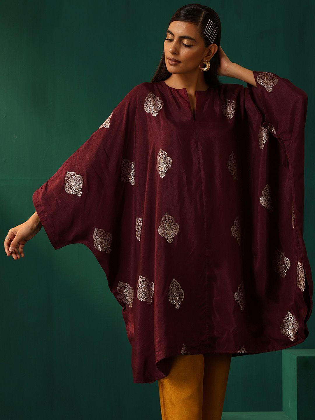 truebrowns ethnic motifs printed flared sleeves kaftan kurta with trousers