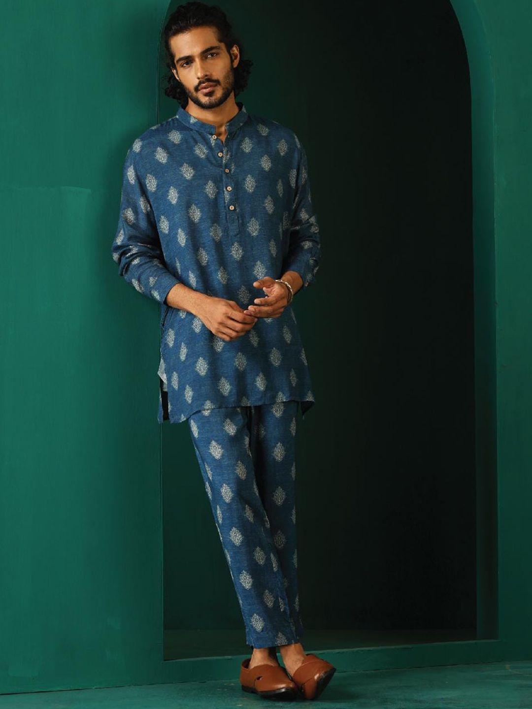 truebrowns ethnic motifs printed straight kurta with pyjama set
