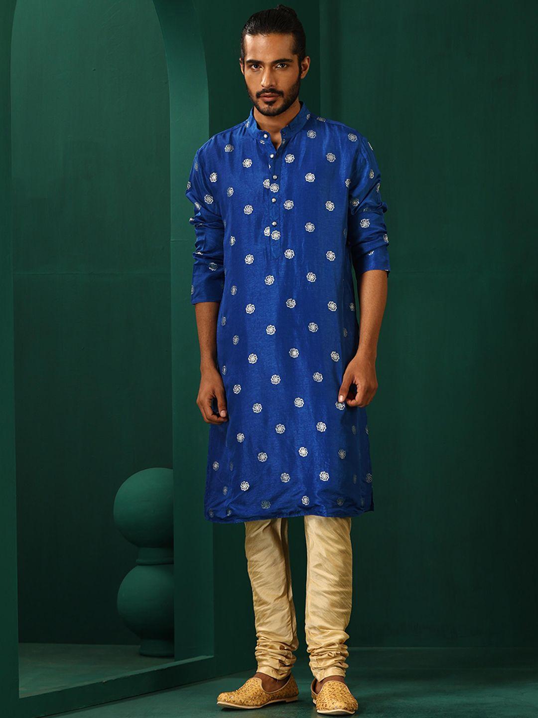 truebrowns floral embellished band collar straight kurta