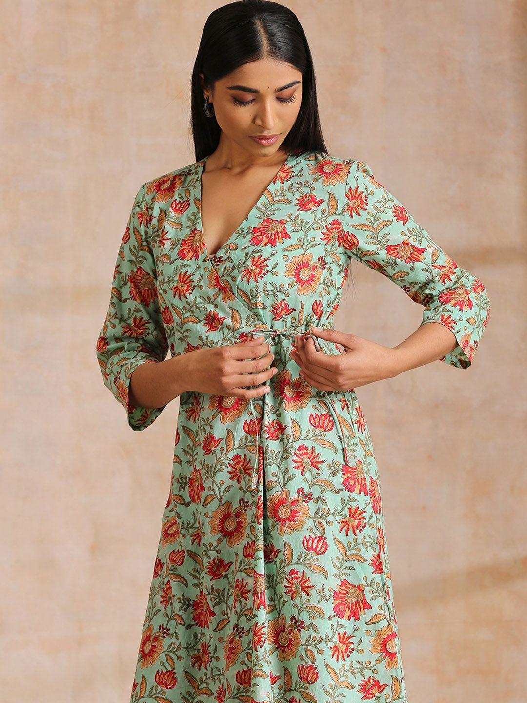 truebrowns floral printed angrakha pure cotton kurta with palazzos