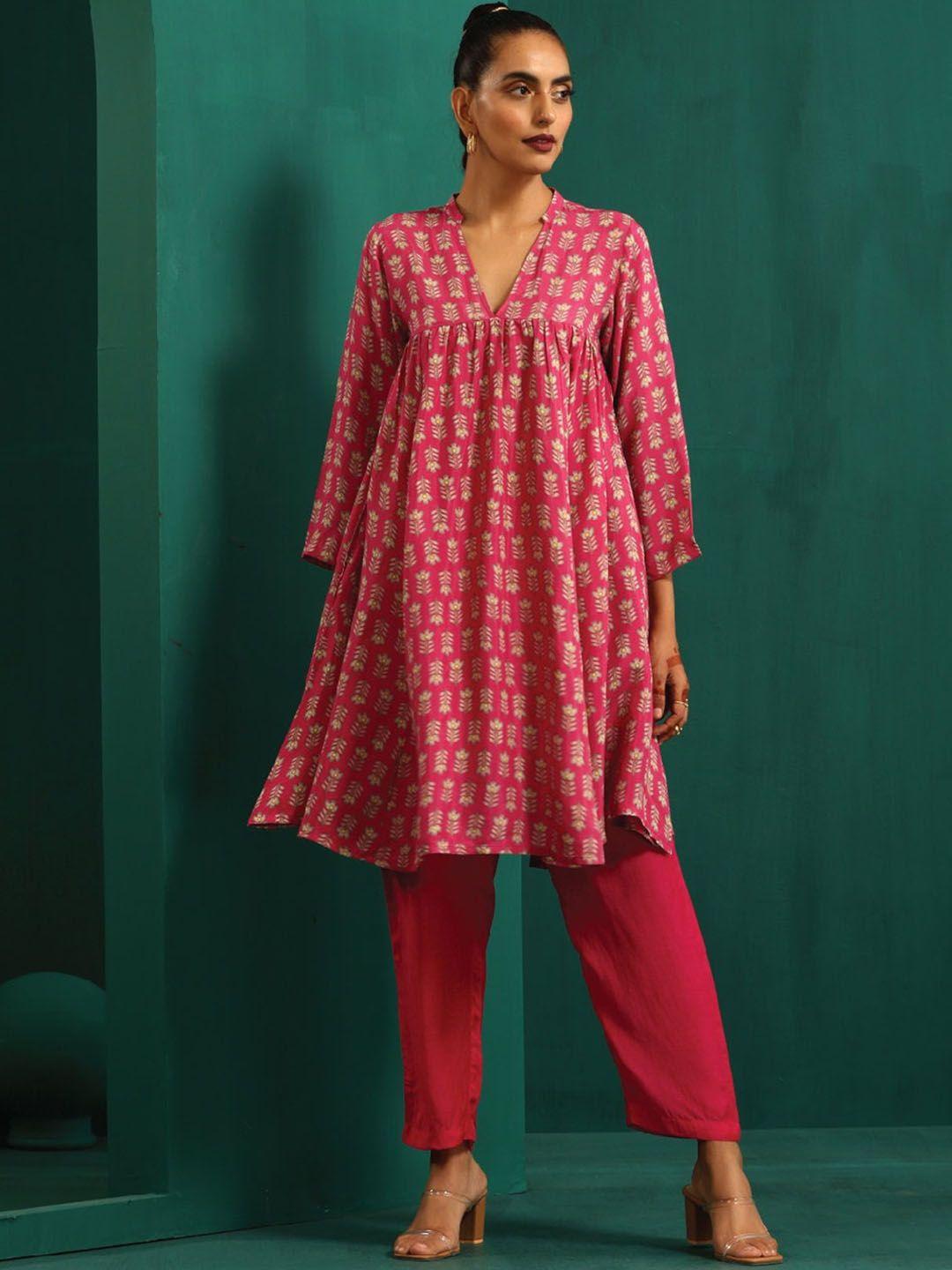 truebrowns floral printed empire kurta & trousers