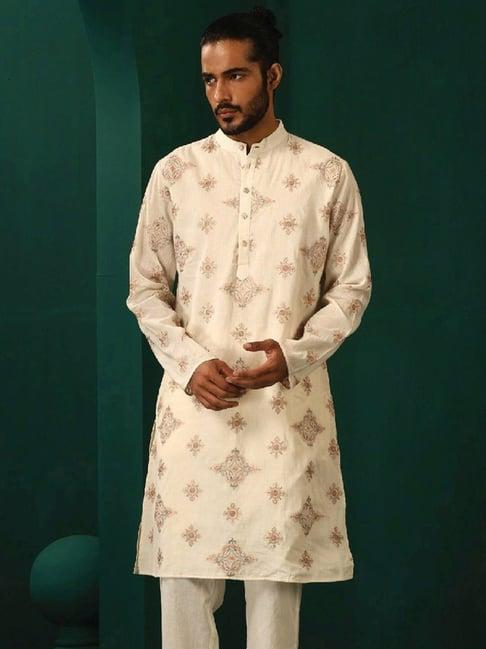 truebrowns ivory regular fit embroidered kurta