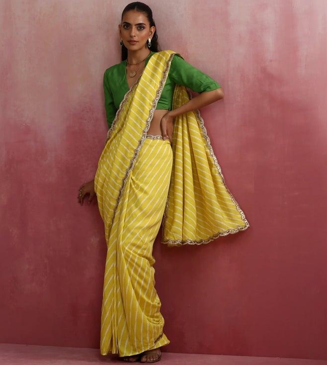 truebrowns lime muslin silk saree