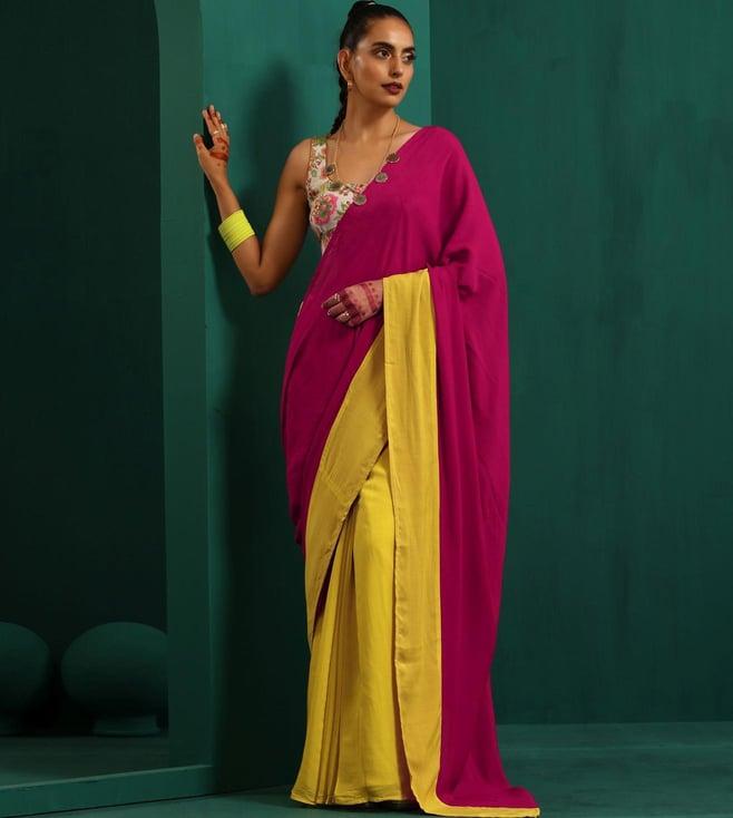 truebrowns lime yellow rutba pre-stitched saree
