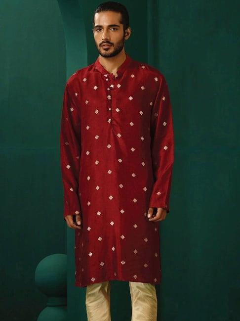 truebrowns maroon regular fit embellished kurta