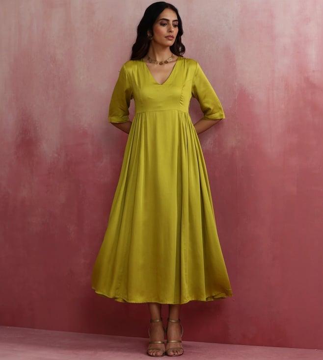 truebrowns modal lime green dress