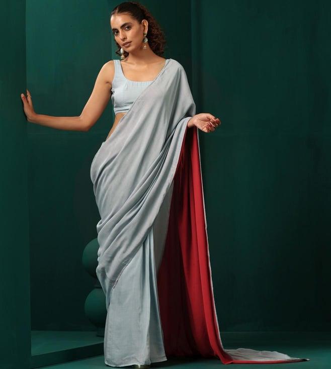 truebrowns powder blue rutba pre-stitched saree