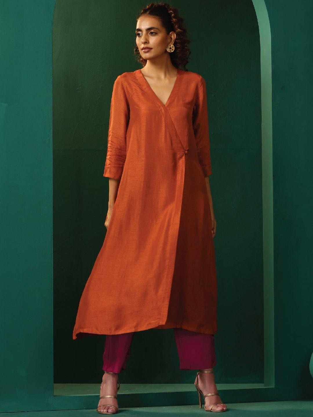 truebrowns v-neck angrakha a-line kurta with trousers