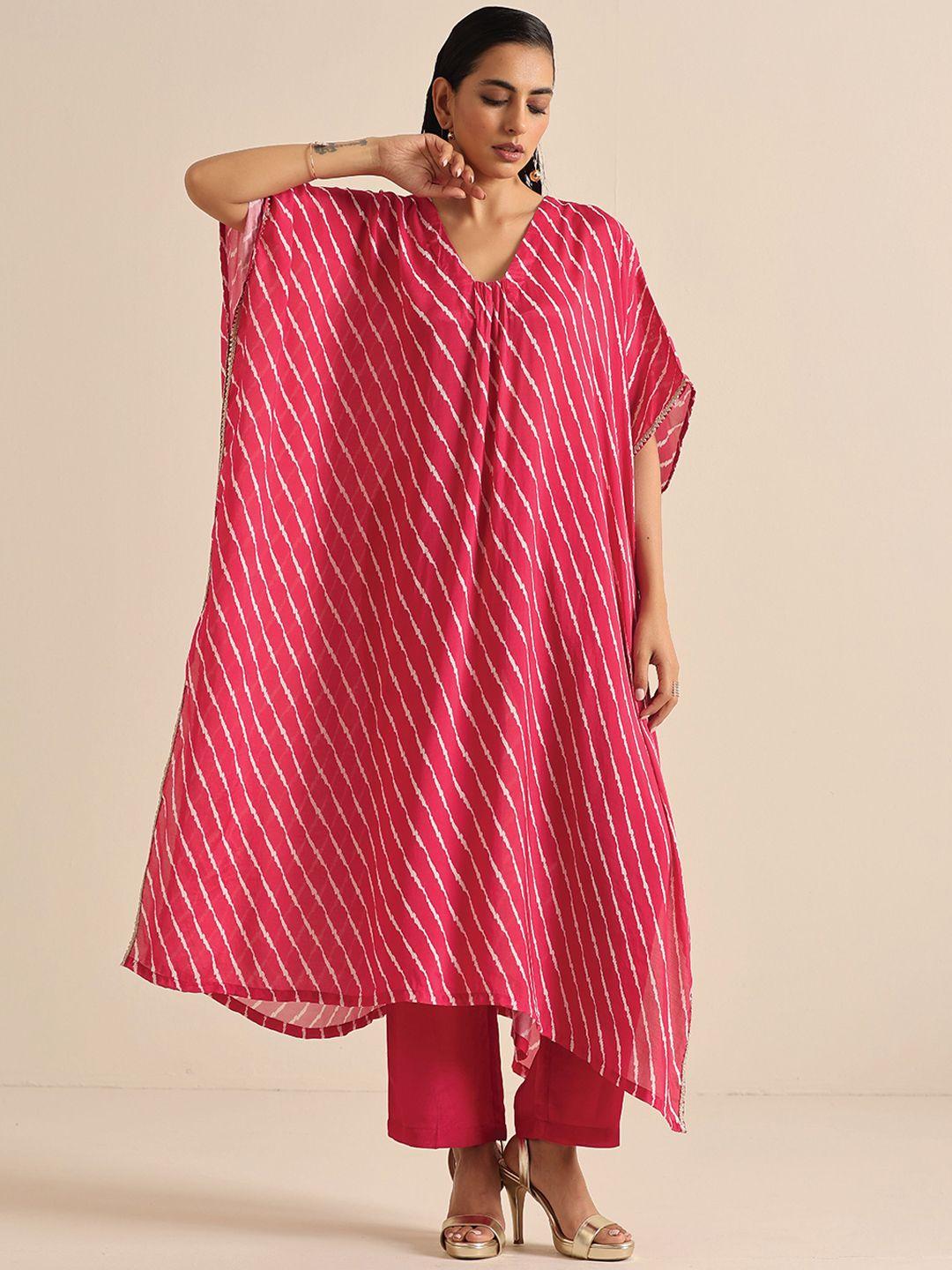 truebrowns v-neck leheriya gotta patti kaftan kurta with trousers