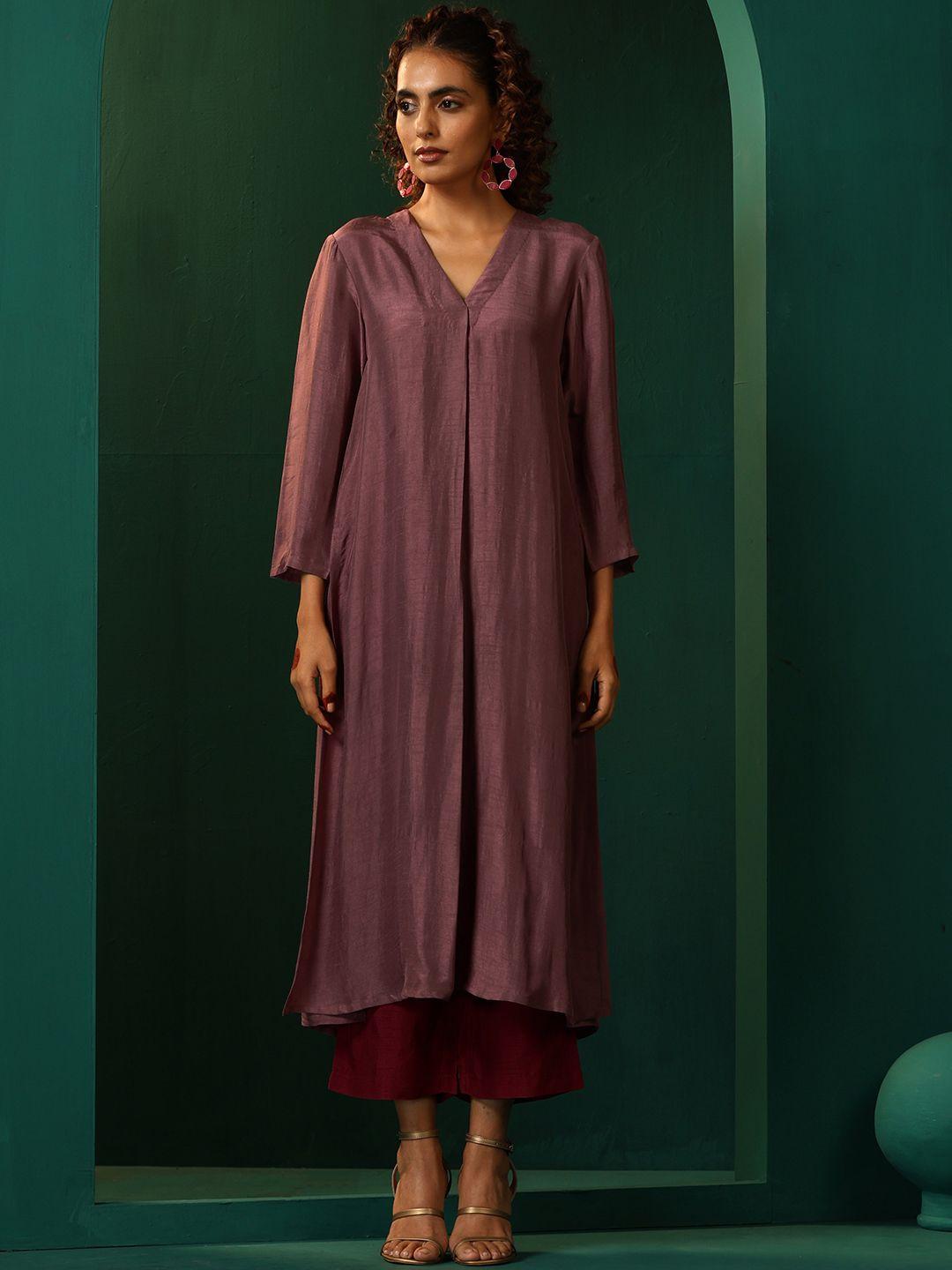 truebrowns v-neck regular a-line kurta with palazzos