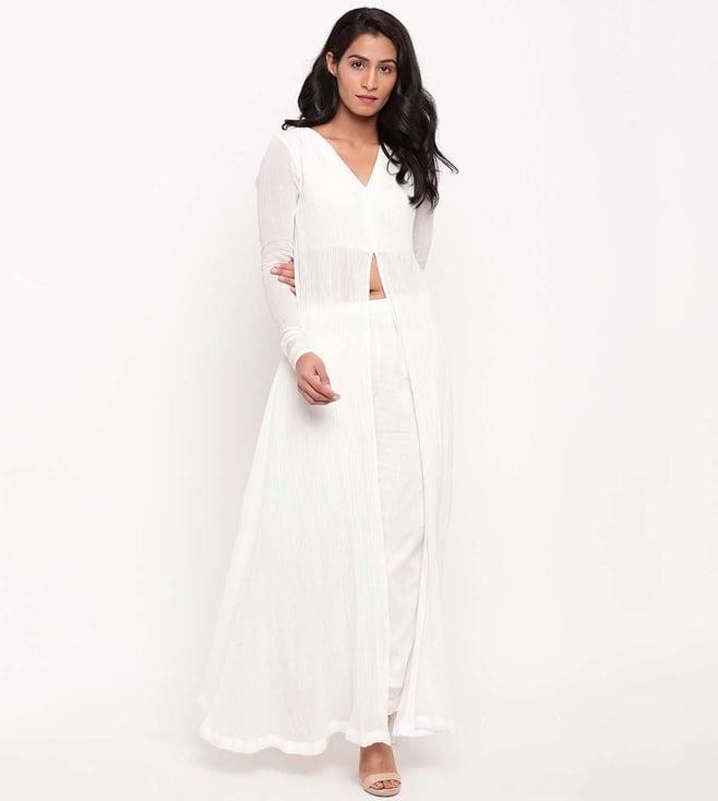 truebrowns white crinkled slit kurta