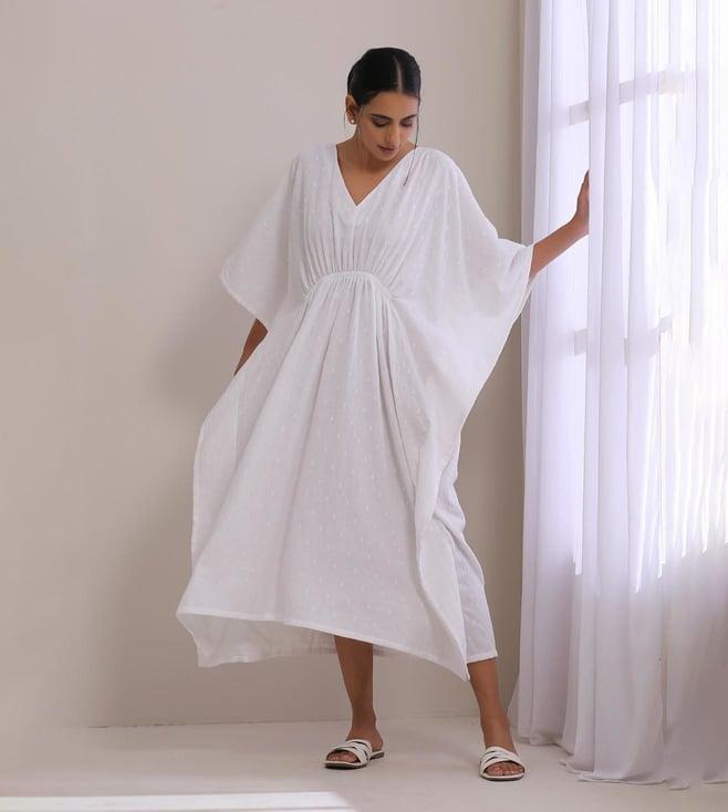 truebrowns white dobby kaftan dress