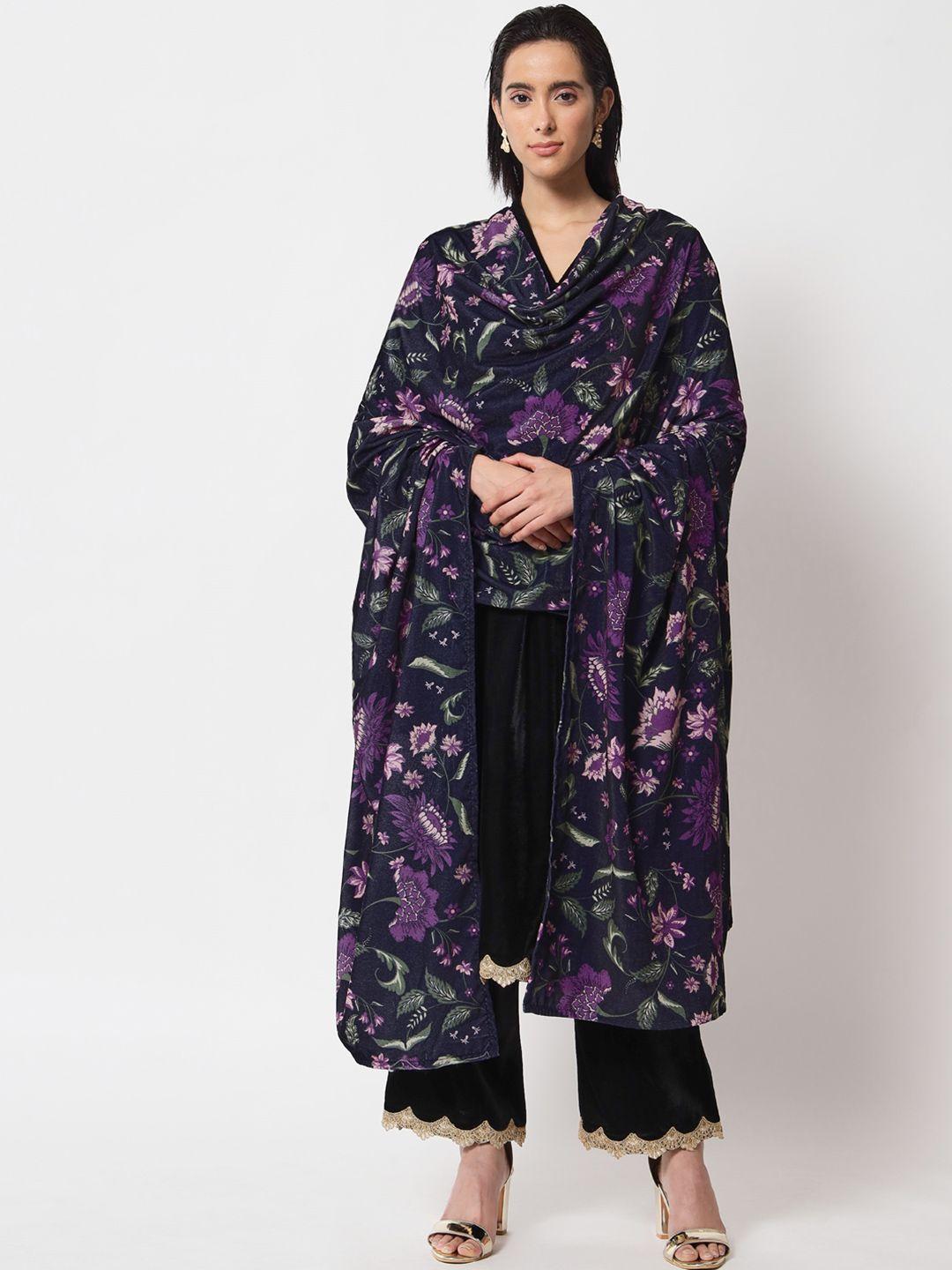 truebrowns women black printed velvet shawl