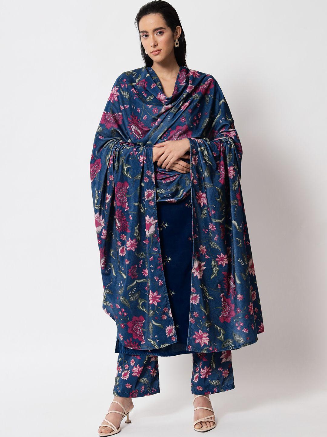 truebrowns women navy blue floral printed shawl