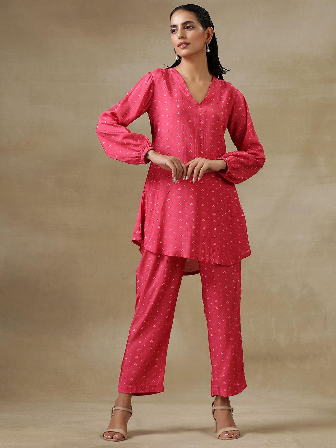 truebrowns women pink bandhani printed co-ords set