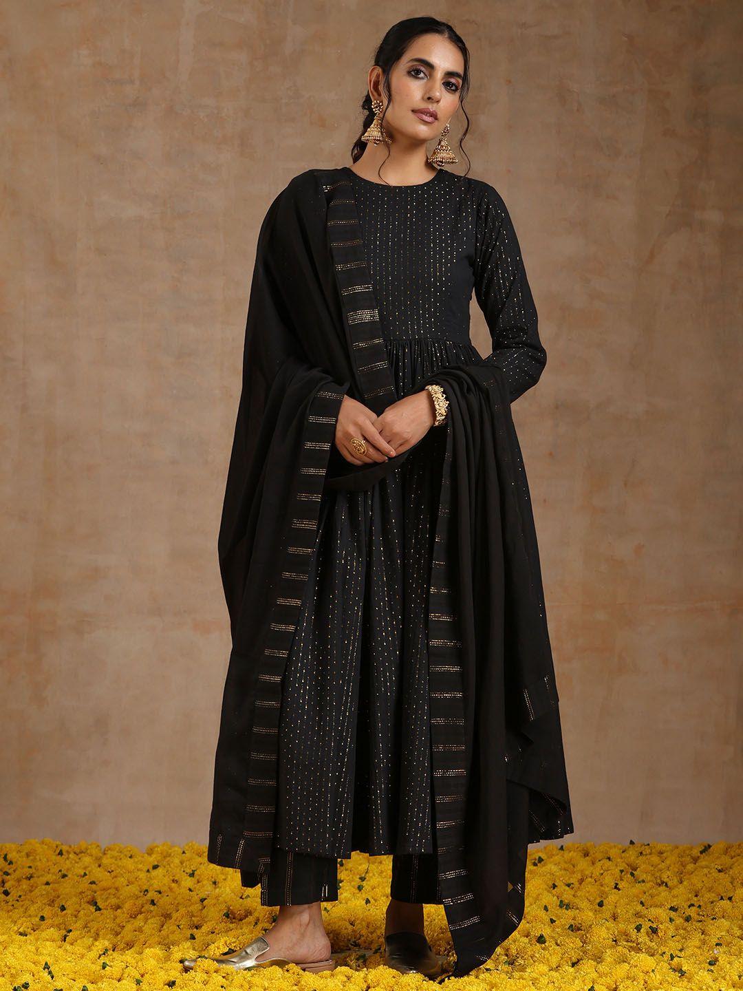 truebrowns woven design pure cotton anarkali kurta & trousers