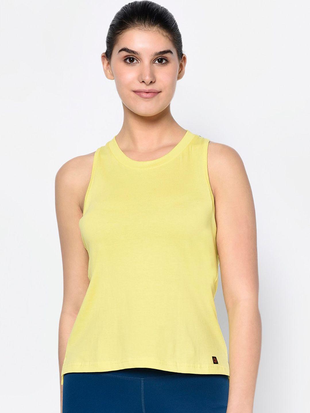 truerevo women yellow printed dry fit round neck t-shirt