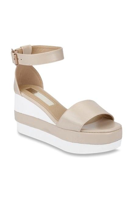 truffle collection beige ankle strap wedges
