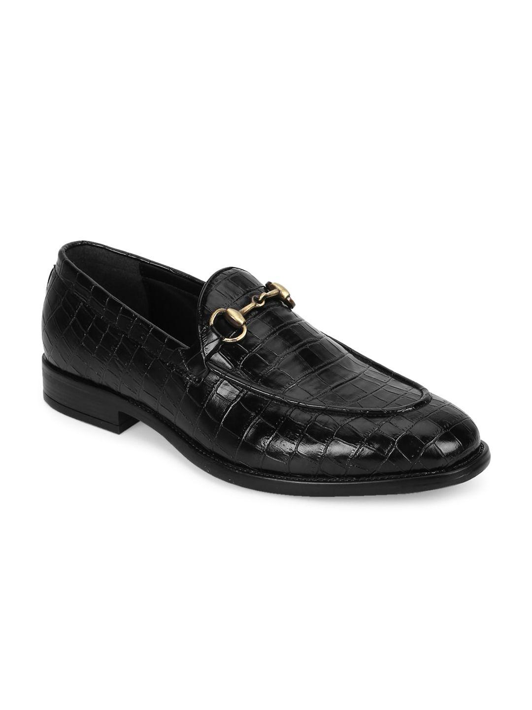 truffle collection men black textured pu loafers