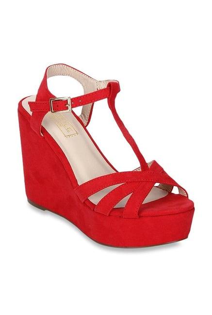 truffle collection red ankle strap wedges