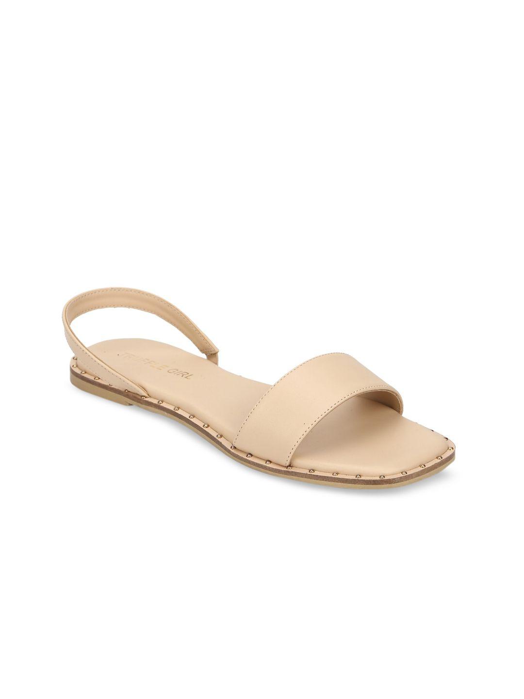 truffle collection women nude-coloured solid pu open toe flats