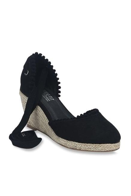 truffle collection black cross strap wedges