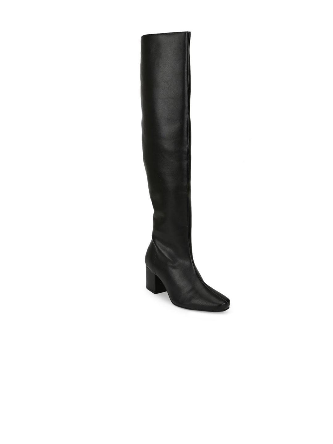 truffle collection black pu block heeled boots