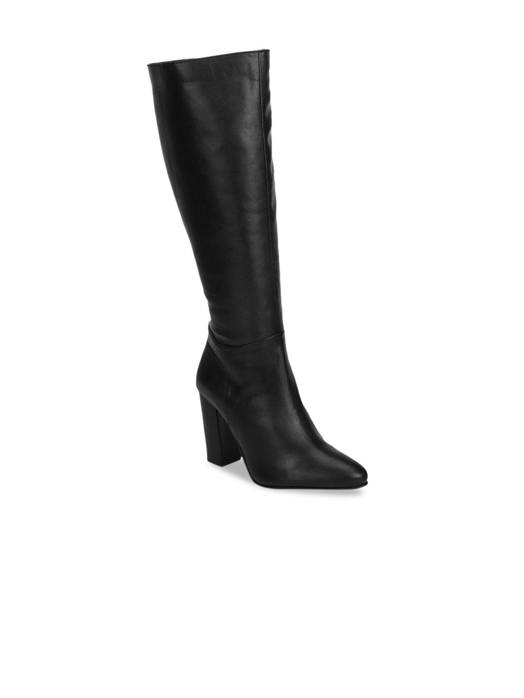 truffle collection black pu block heeled boots