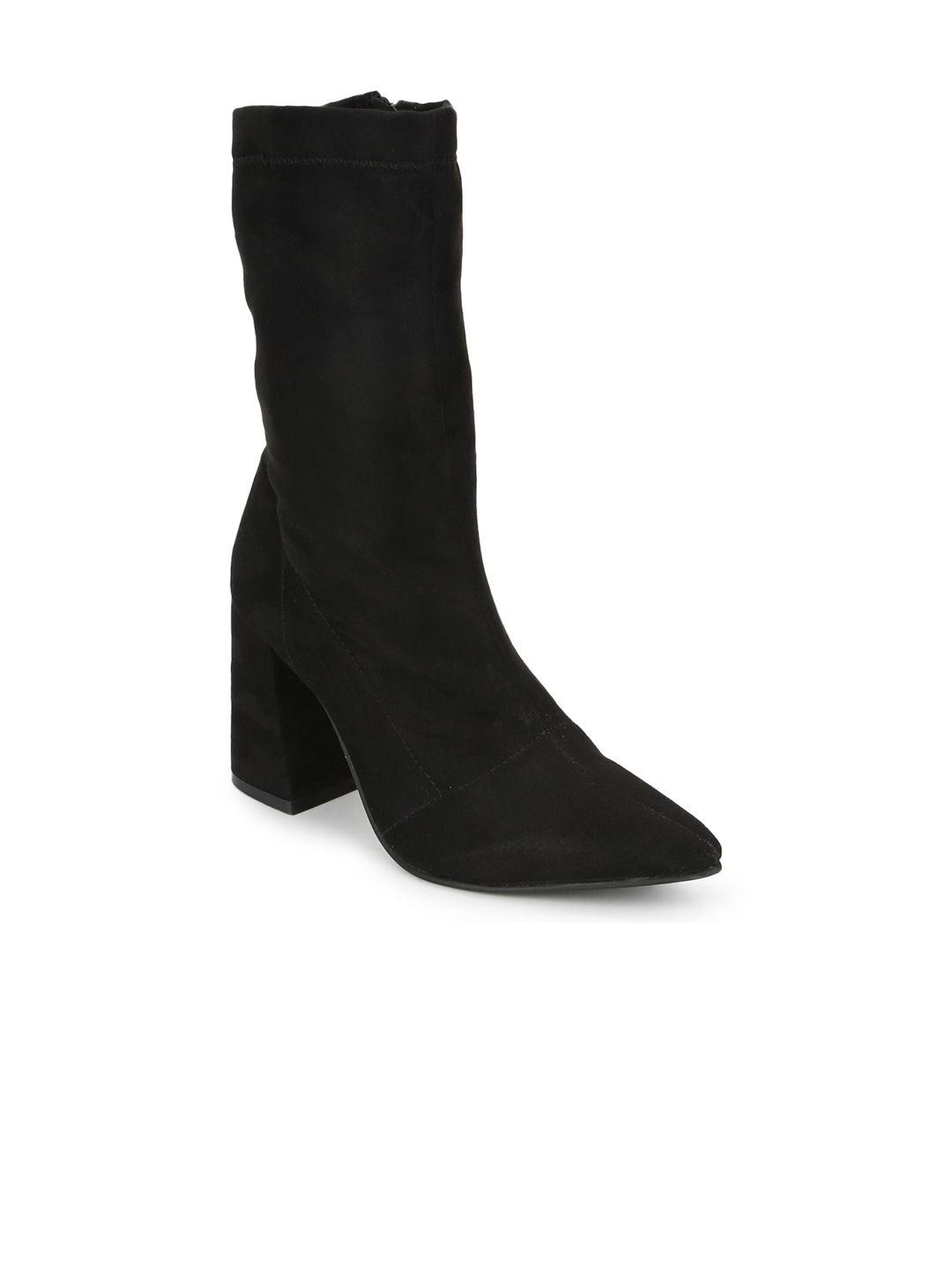 truffle collection black suede block heeled boots