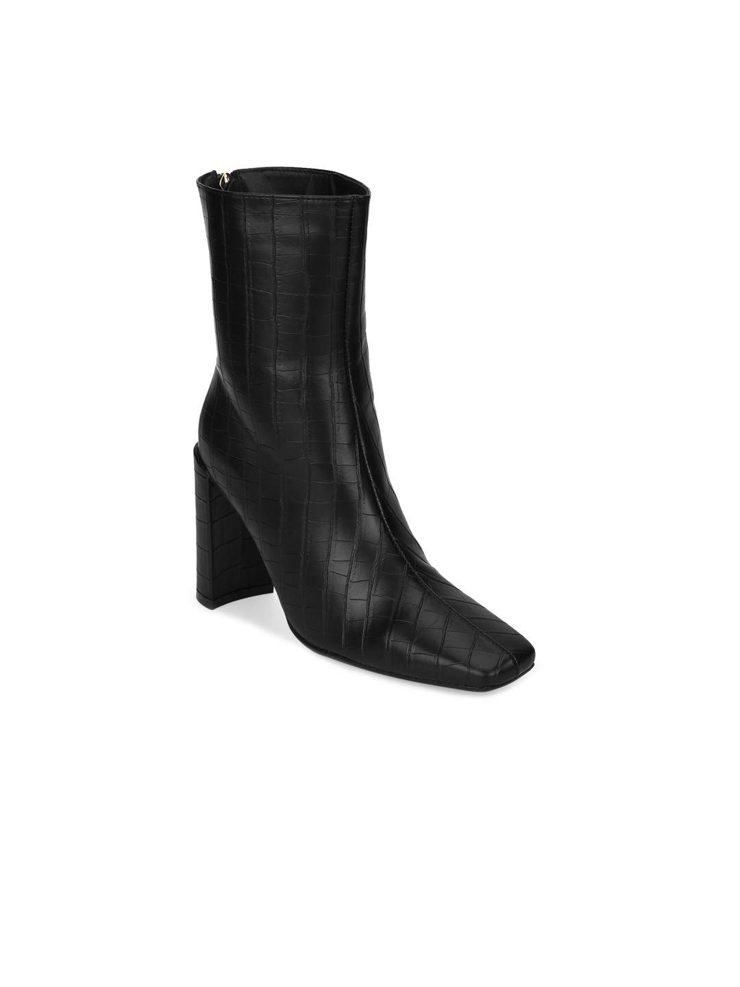 truffle collection black textured high-top block heeled boots