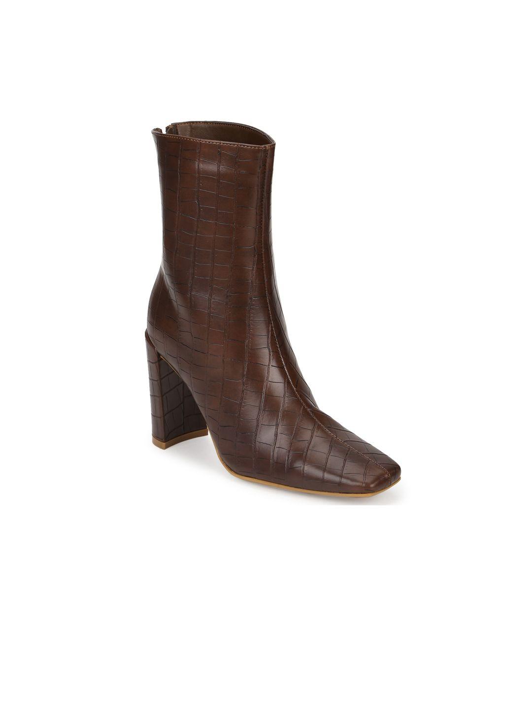 truffle collection brown textured pu block heeled boots