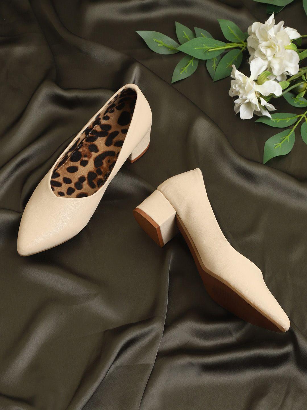 truffle collection nude-coloured pu block pumps