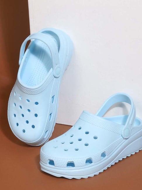 truffle collection women's baby blue back strap clogs