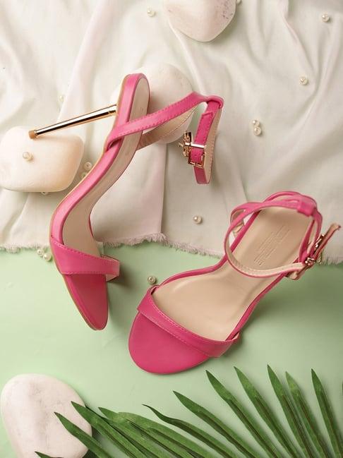 truffle collection women's hot pink ankle strap stilettos