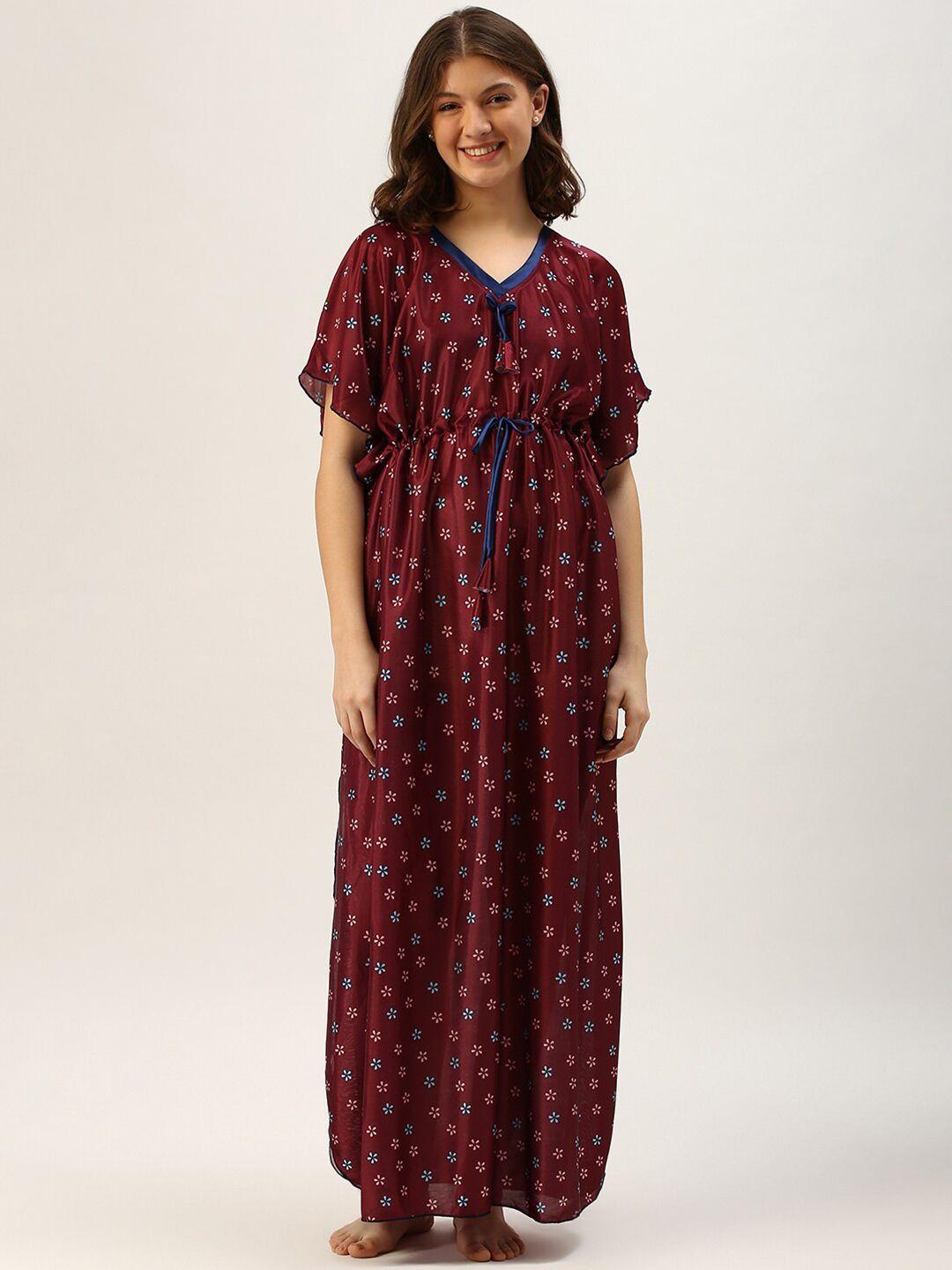 trundz maroon printed maxi kaftan nightdress