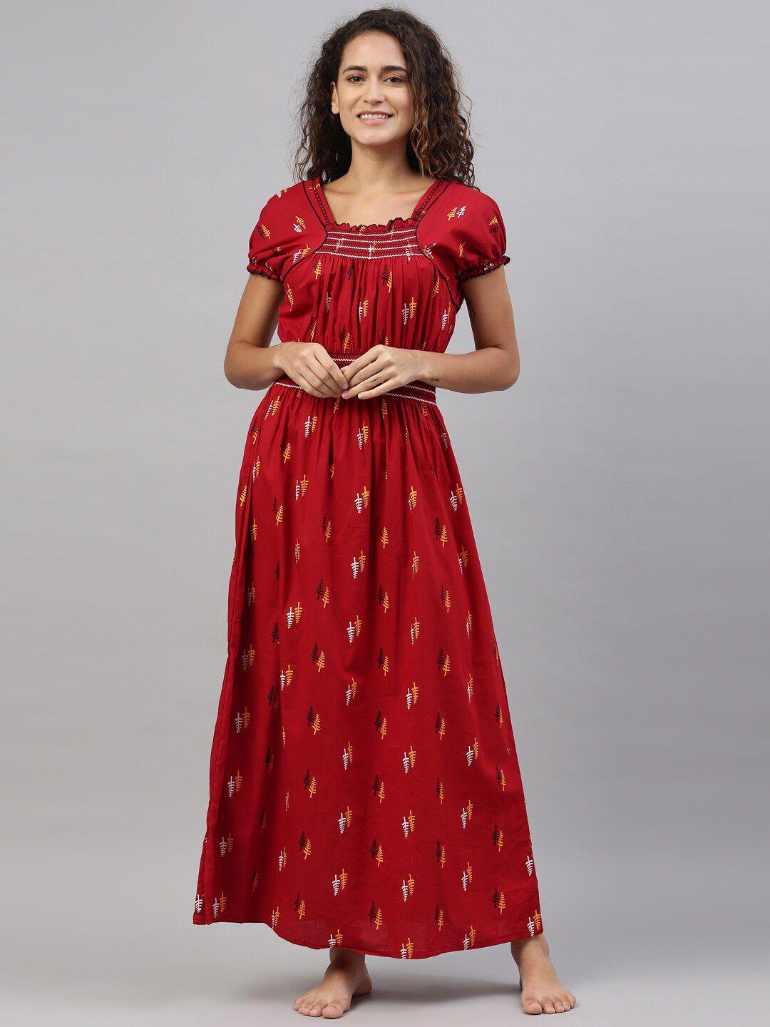 trundz maroon printed organic cotton maxi nightdress