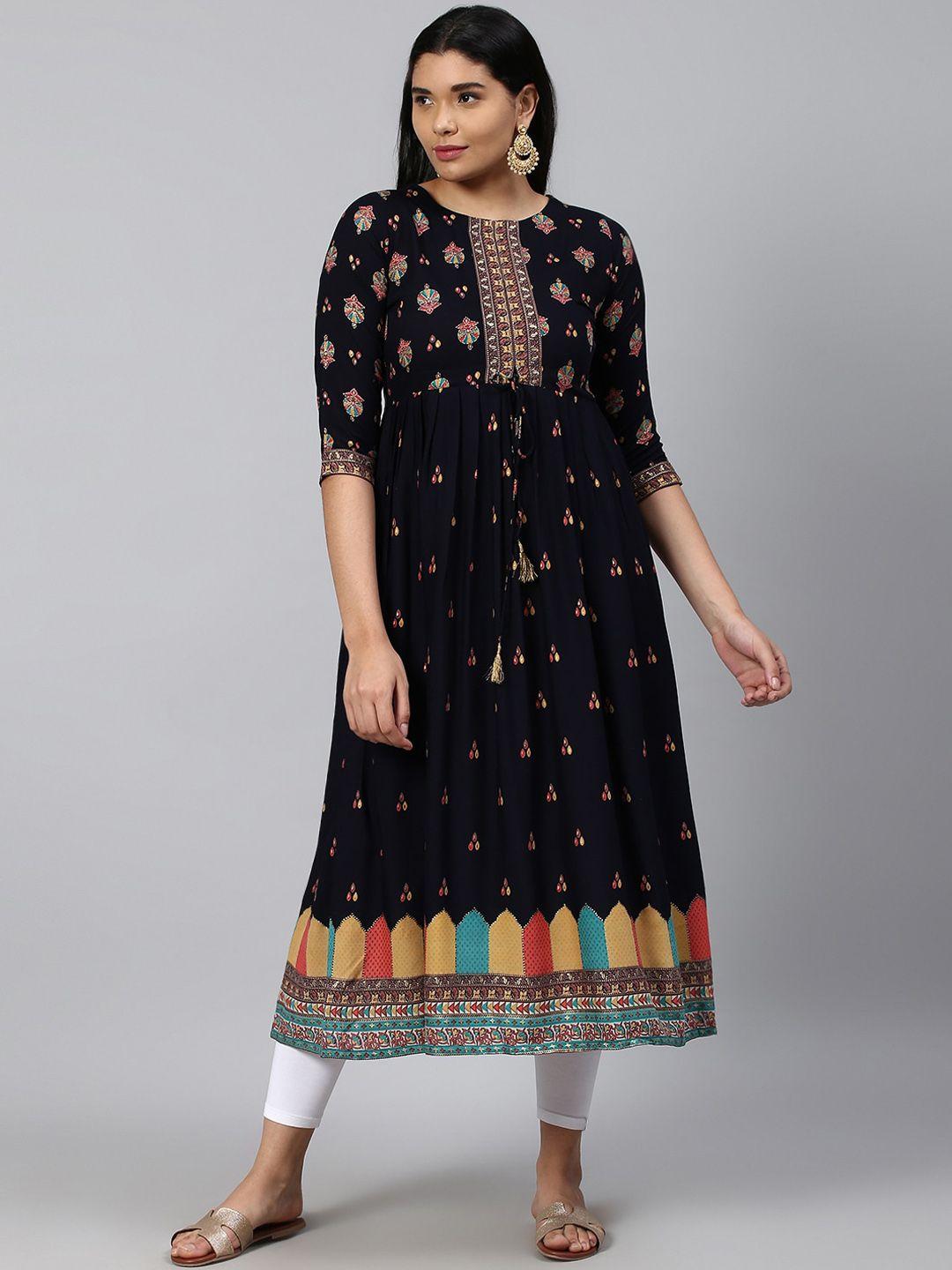 trundz women black paisley printed anarkali kurta